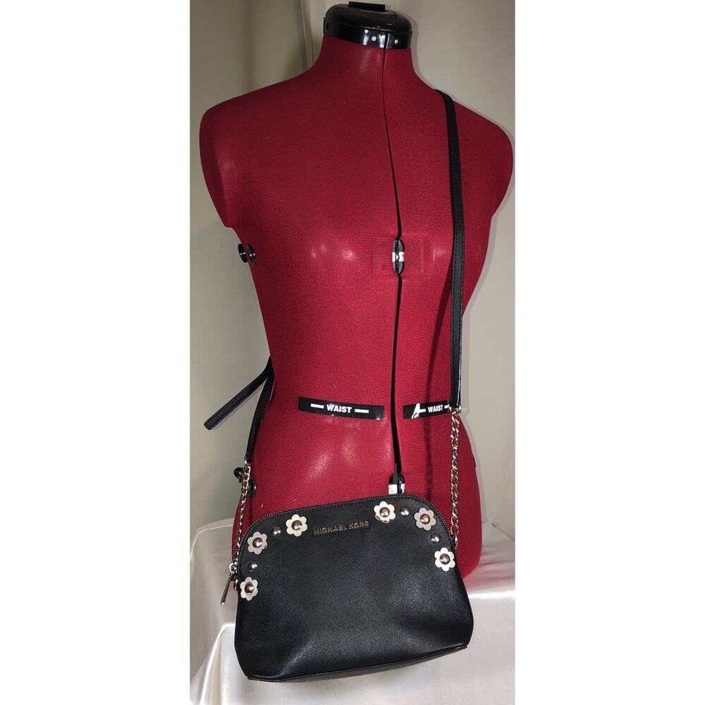 Michael Kors Small Black Crossbody Purse Bag Floral Detail Adjustable Strap